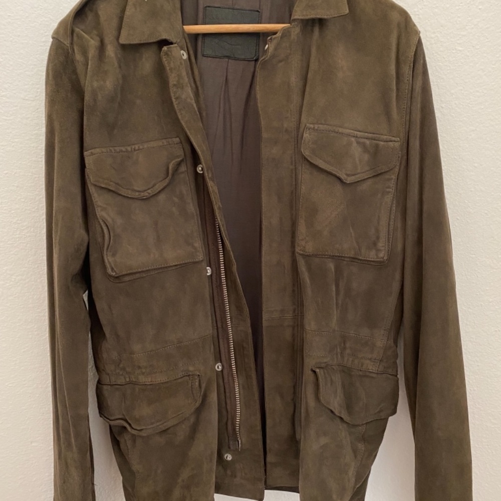 COPY - ALLSAINTS CREW SUEDE LEATHER JACKET GREEN - Picture 4 of 7